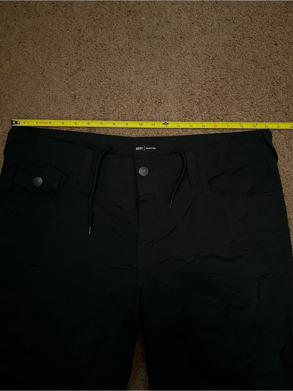 True Religion Ricky Relaxed Straight Black Board Shorts Mens Size 36